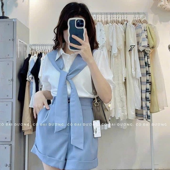 Áo Sơ Mi Tay Ngắn Thiết Kế Khăn Choàng Dính Áo Thời Trang - Nhím Xù Shop
