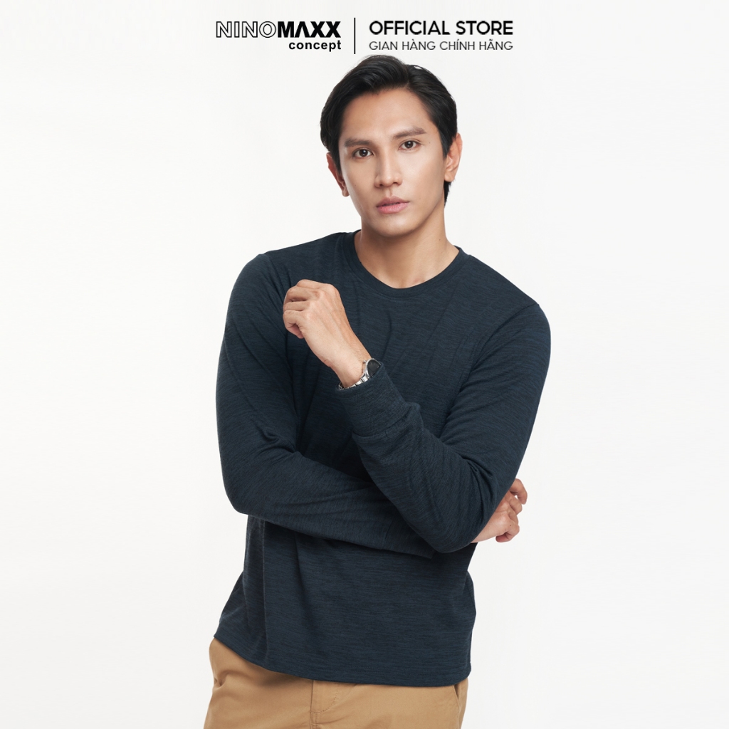 NINOMAXX Áo thun nam Basic tay dài cotton cổ tròn 2308006