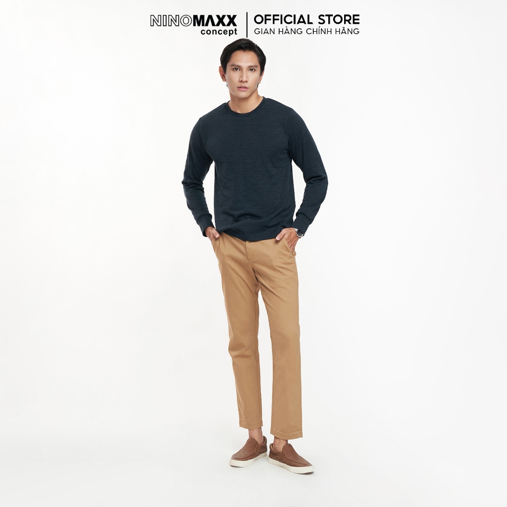 NINOMAXX Áo thun nam Basic tay dài cotton cổ tròn 2308006