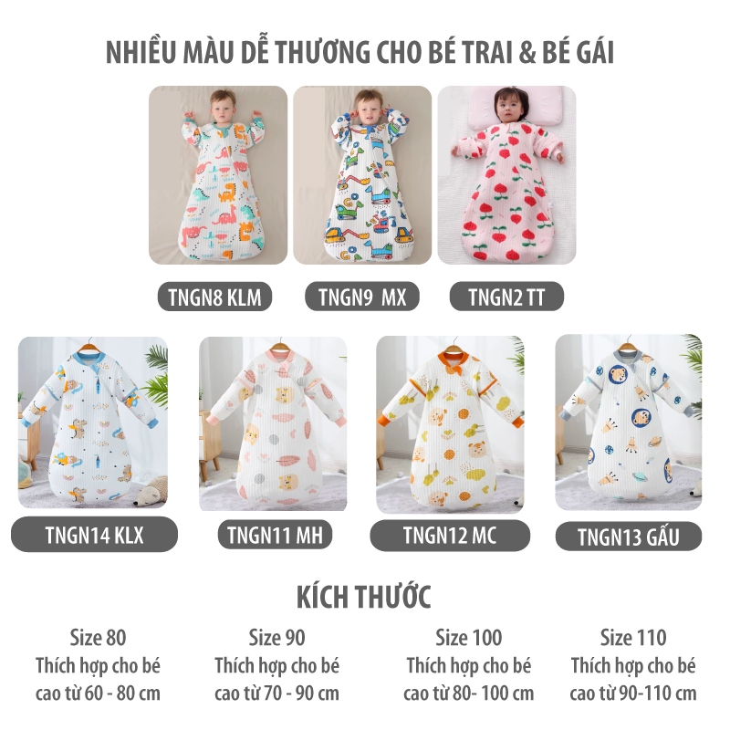 Túi Ngủ Mùa Đông Cho Bé Cotton Trần Bông | Túi Ngủ Trẻ Em Mùa Đông Cao Cấp