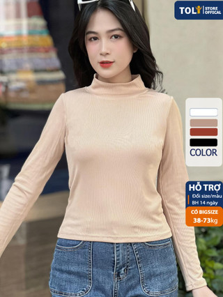 Áo phong tay dài nữ cổ lọ TOLI vải sợi tăm, sọc gân nhỏ, dáng ôm nhẹ, siêu co dãn, thoáng mát 