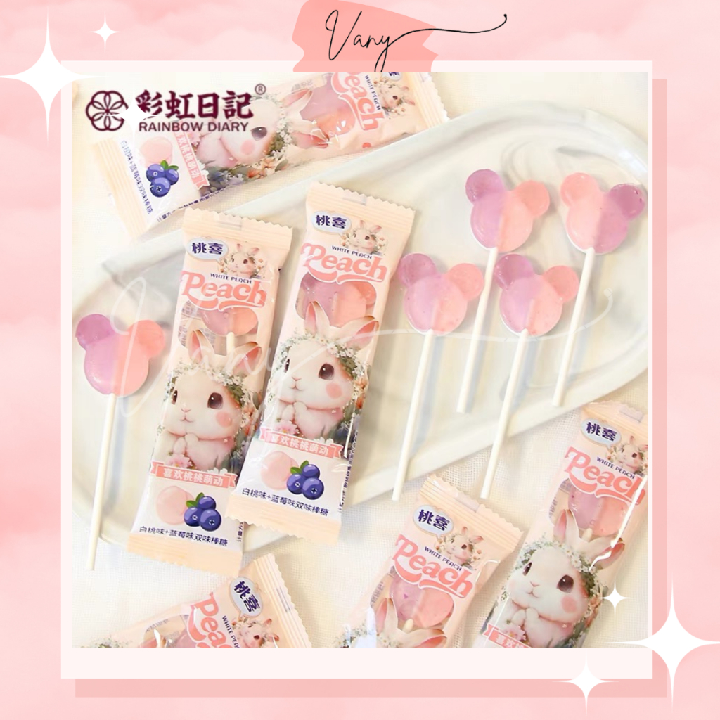 Kẹo Mút Trái Cây Thỏ Trắng White Peach Mix Vị Đào Việt Quất