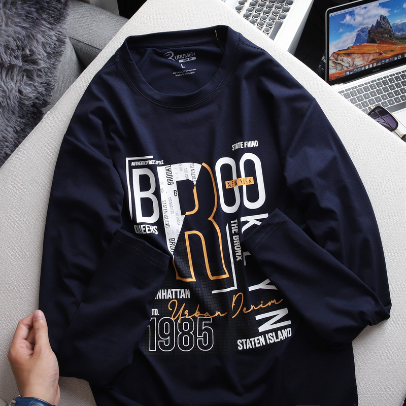Áo Thun Nam Dài Tay Cổ Tròn Vải Cotton In Chữ Brooklyn Đẹp, Có Big Size AO.140