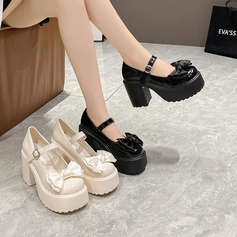 Giày búp bê lolita nữ  thắt nơ độn đế đúp 9cm siêu sang