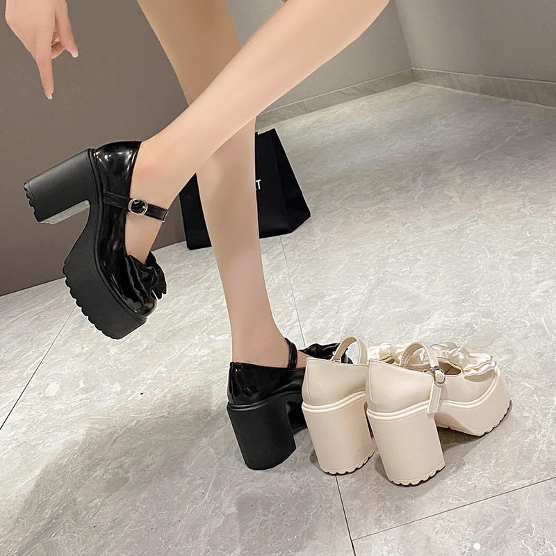 Giày búp bê lolita nữ  thắt nơ độn đế đúp 9cm siêu sang