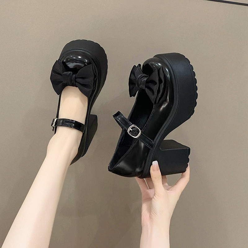 Giày búp bê lolita nữ  thắt nơ độn đế đúp 9cm siêu sang