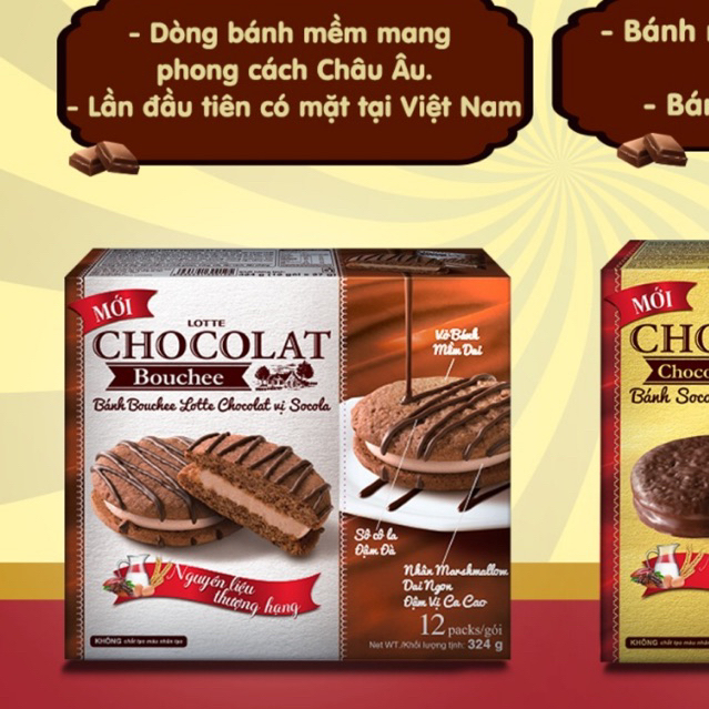 Bánh Bouchee Lotte Chocolat Vị Socola 324g BÁNH CHOCOPIE BÁNH CHOCOLAT BOUCHEE HỘP 12 GÓI