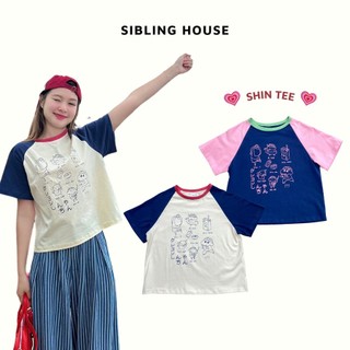  Áo thun baby tee nữ form ngắn tay ngắn raglan cổ tròn phối màu in hình bé Shin Shin Tee – Sibling House