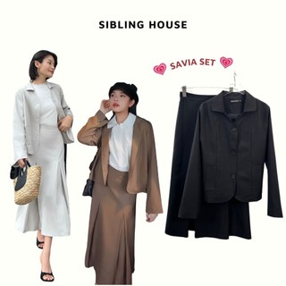 Set áo vest gile tay dài thiết kế nút dọc và chân váy xếp ly lưng cao suông dài tách rời Savia - Sibling House
