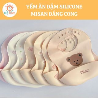 Yếm ăn dặm silicone Misan dáng cong có máng nhiều họa tiết Shop Mẹ Cam
