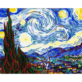 [SẴN] Tranh sơn dầu số hóa DIY khổ 40x50cm đã căng khung- Tranh "The Starry Night" Van Gogh