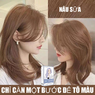  🌈Thuốc nhuộm tóc màu NÂU SỮA thuốc nhuộm tóc không cần tẩy kem nhuộm tóc tại nhà🌈STYLE FIT tặng kèm dụng cụ 