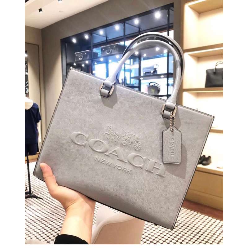 Túi Coach Tote canvas detail màu xám tây