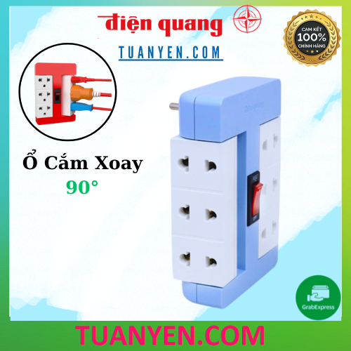 Ổ Cắm chia điện xoay 90° Điện Quang ĐQ ESK RT 6WR (6 Lỗ, Màu - Xanh dương, Đỏ )