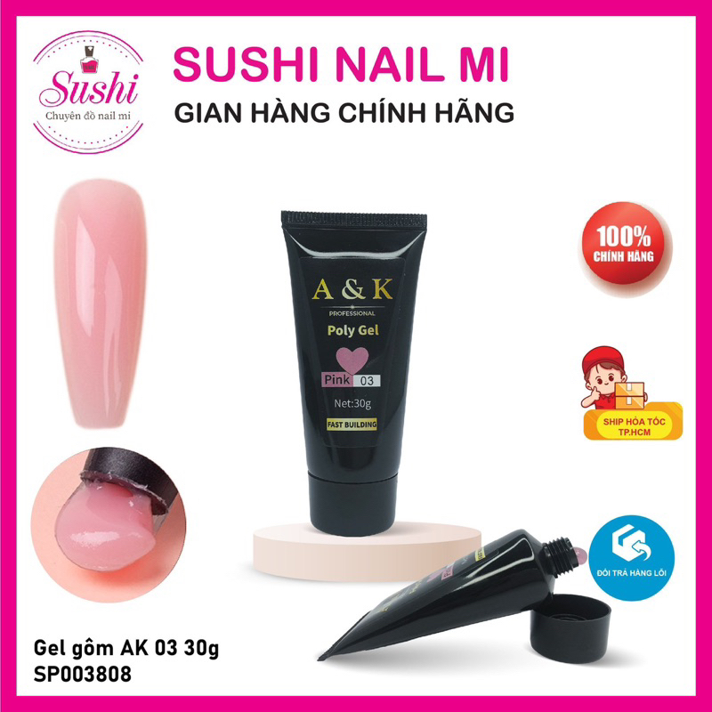 Gel gôm A&K nối móng úp siêu nhanh, siêu bền đẹp tuýp 30ml - Sushi nail mi