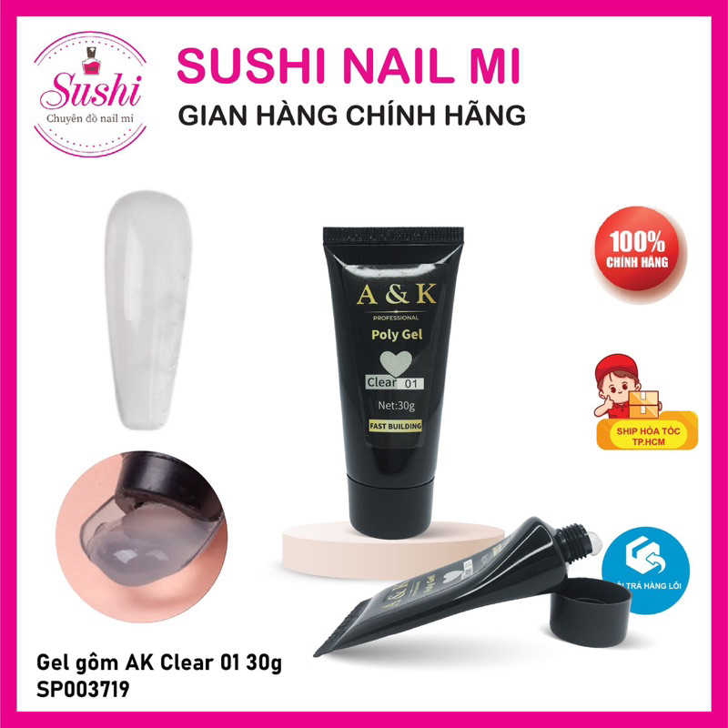 Gel gôm A&K nối móng úp siêu nhanh, siêu bền đẹp tuýp 30ml - Sushi nail mi