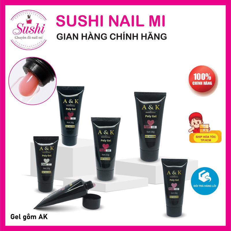 Gel gôm A&K nối móng úp siêu nhanh, siêu bền đẹp tuýp 30ml - Sushi nail mi