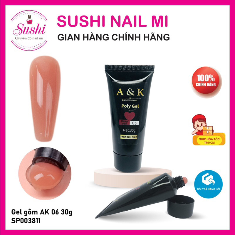 Gel gôm A&K nối móng úp siêu nhanh, siêu bền đẹp tuýp 30ml - Sushi nail mi