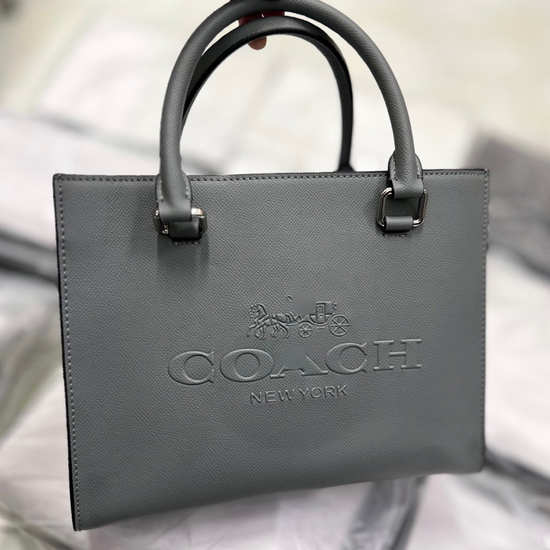Túi Coach Tote canvas detail màu xám tây