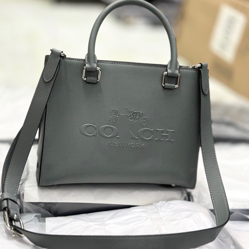 Túi Coach Tote canvas detail màu xám tây