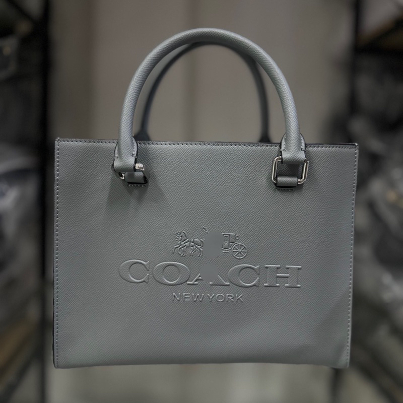 Túi Coach Tote canvas detail màu xám tây