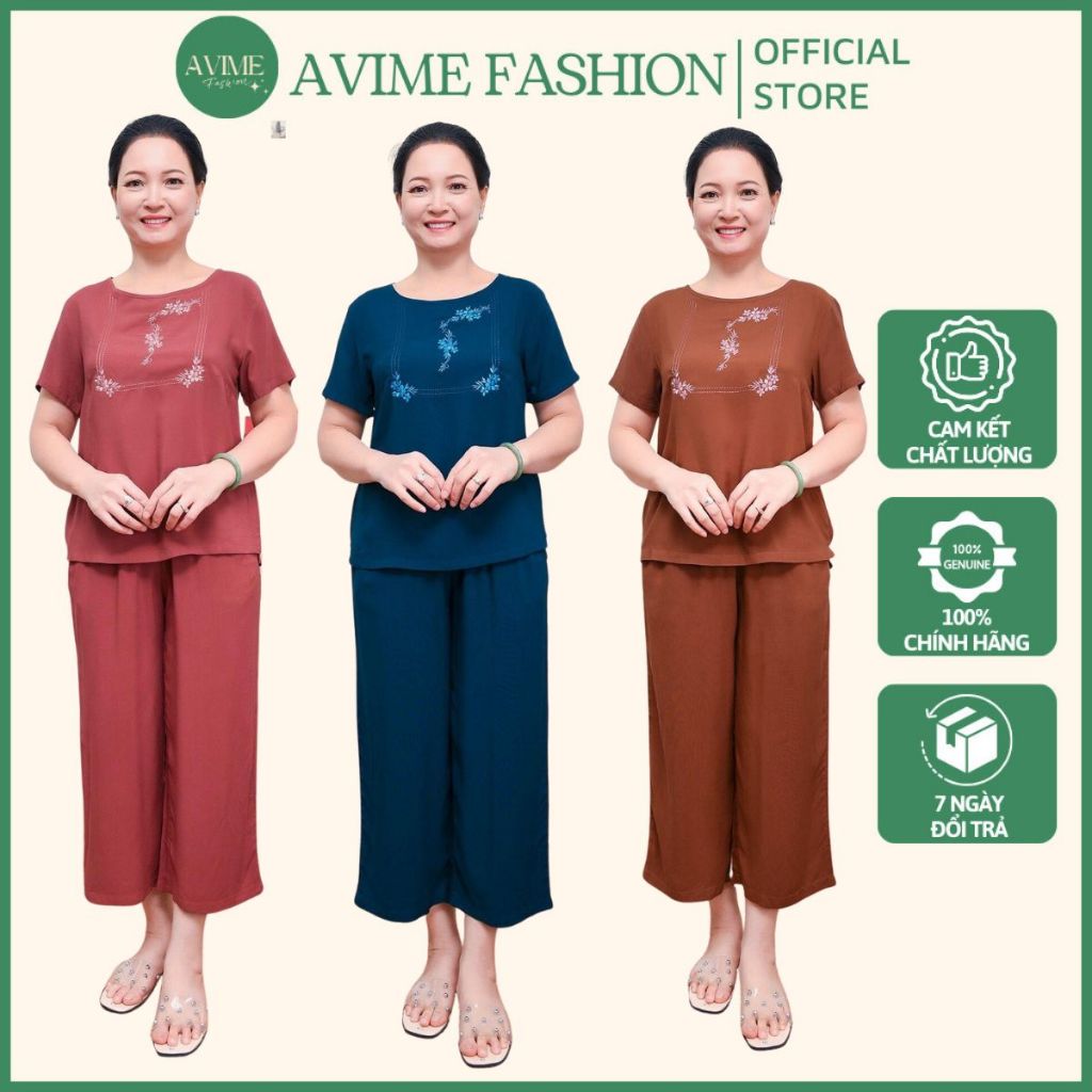 Bộ Lanh Nữ - Đồ Bộ Mặc Nhà Trung Niên Mùa Hè, Quần Lửng, Áo Cộc Tay, Chất Lanh (tole) Cao Cấp- Avime Fashion