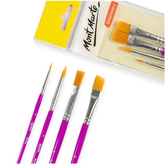 Bộ 4 Cọ Vẽ Mont Marte Assorted Brush vẽ màu Acrylic, màu nước, sơn dầu