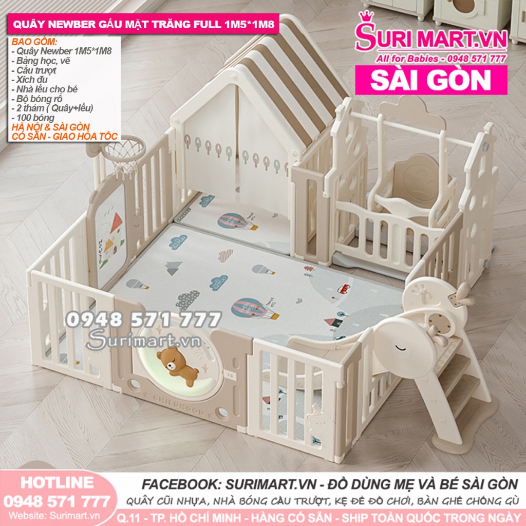 Set Quây Cũi Nhựa Liên Hoàn Newber fULL - Quây Cũi Cho Bé - Quây Gấu Mặt Trăng