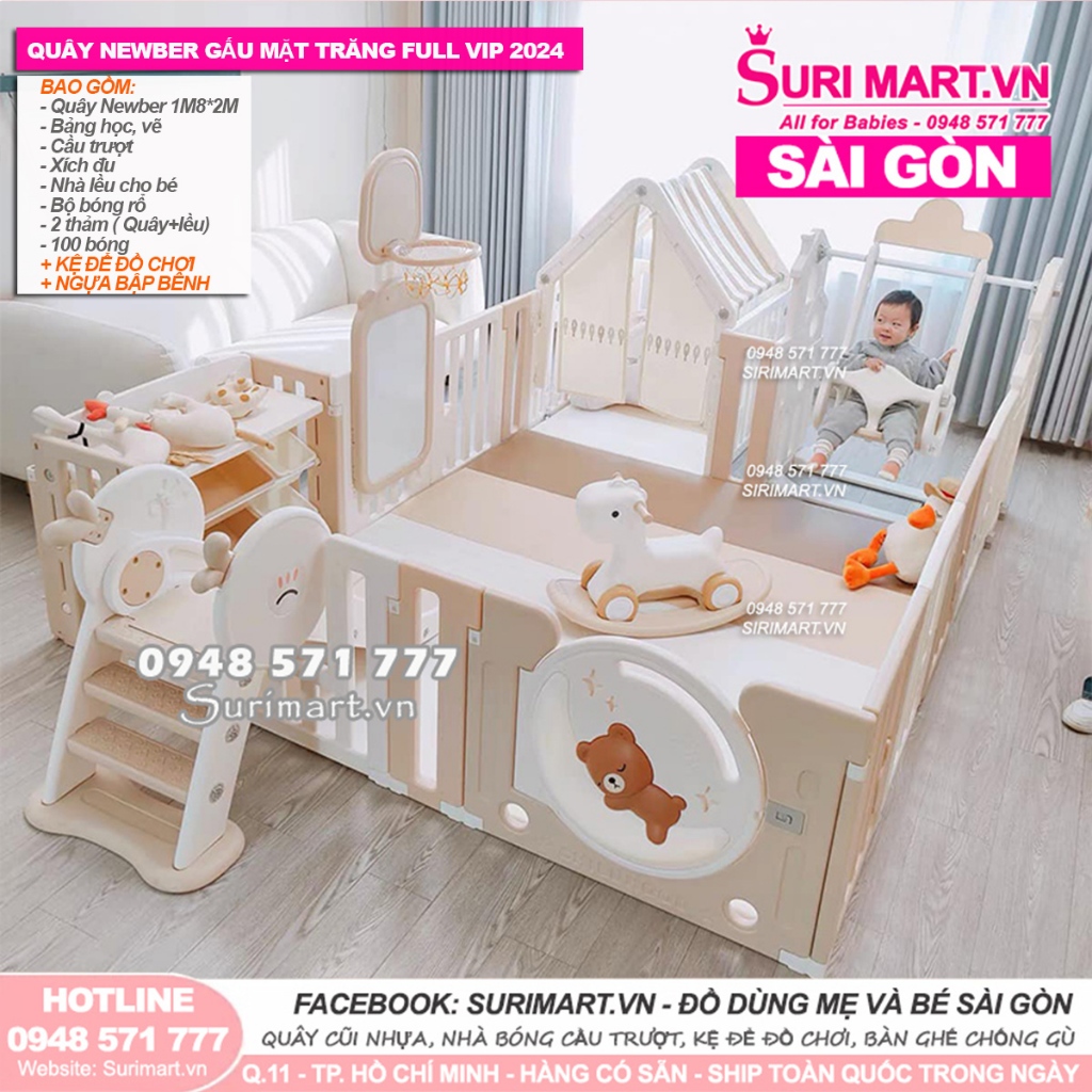 Set Quây Cũi Nhựa Liên Hoàn Newber fULL - Quây Cũi Cho Bé - Quây Gấu Mặt Trăng