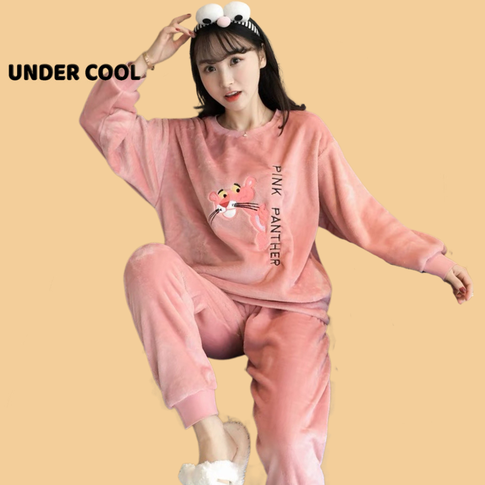 Set Nỉ Bông Nữ UNDERCOOL Hoạ Tiết Báo Hồng Cute