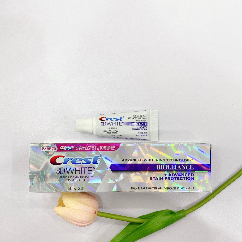 Kem Đánh Răng Crest 3D White Brilliance Advance Stain Protection Trắng Sáng Răng, Bản Trung