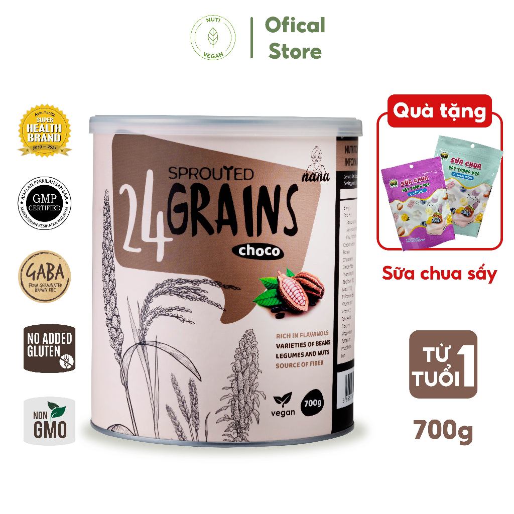 Sữa Hạt 24 GRAINS làm từ 24 loại hạt cho mẹ bầu, người tiểu đường tim mạch ăn kiêng ăn chay Vị Cacao Hộp 700g