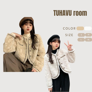 Áo khoác lông cừu dáng ngắn, Áo khoác lông cừu cổ tròn Tuhavu Room