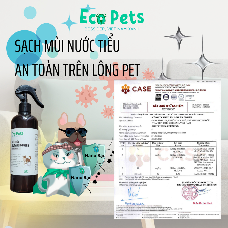 Xịt khử khuẩn siêu nano DKGREEN ECOPETS giảm mùi hôi chó mèo khử khuẩn chuồng trại - 100ml/500ml