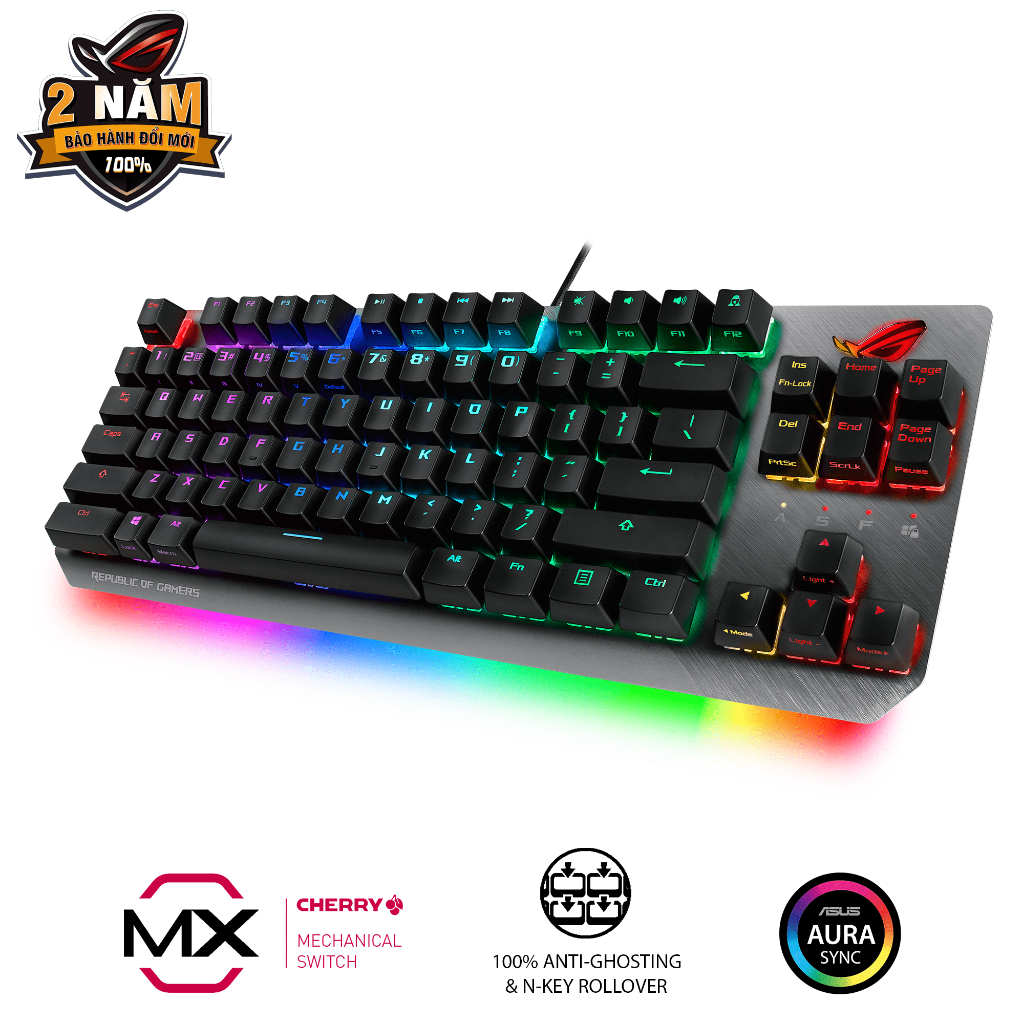 Bàn phím quang cơ gaming ASUS ROG STRIX SCOPE bản TKL, Cherry MX Switch RED/ BLUE, đệm tay công thái học