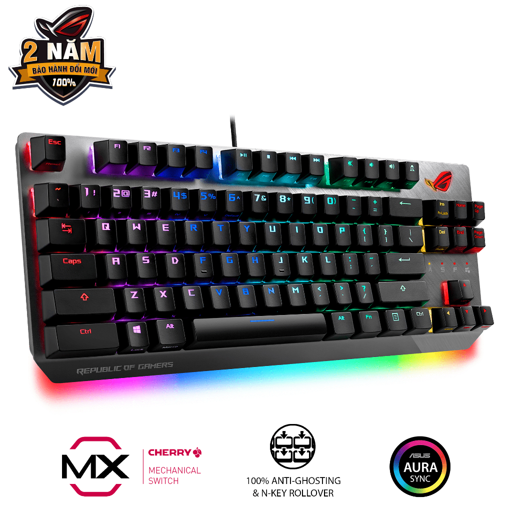 Bàn phím quang cơ gaming ASUS ROG STRIX SCOPE bản TKL, Cherry MX Switch RED/ BLUE, đệm tay công thái học