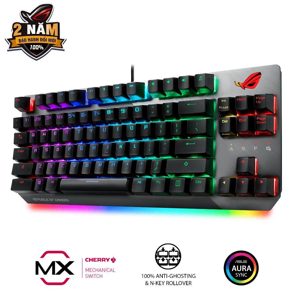 Bàn phím quang cơ gaming ASUS ROG STRIX SCOPE bản TKL, Cherry MX Switch RED/ BLUE, đệm tay công thái học