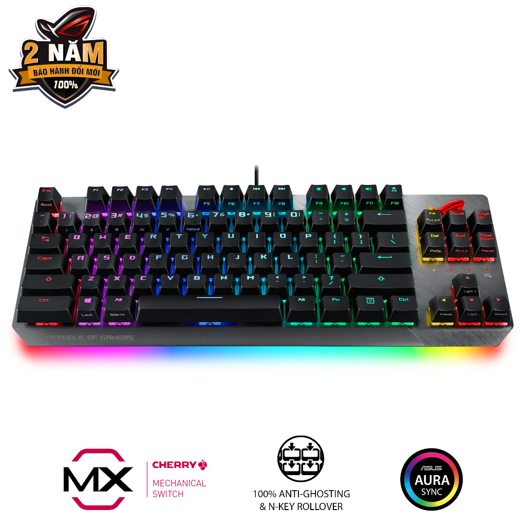 Bàn phím quang cơ gaming ASUS ROG STRIX SCOPE bản TKL, Cherry MX Switch RED/ BLUE, đệm tay công thái học
