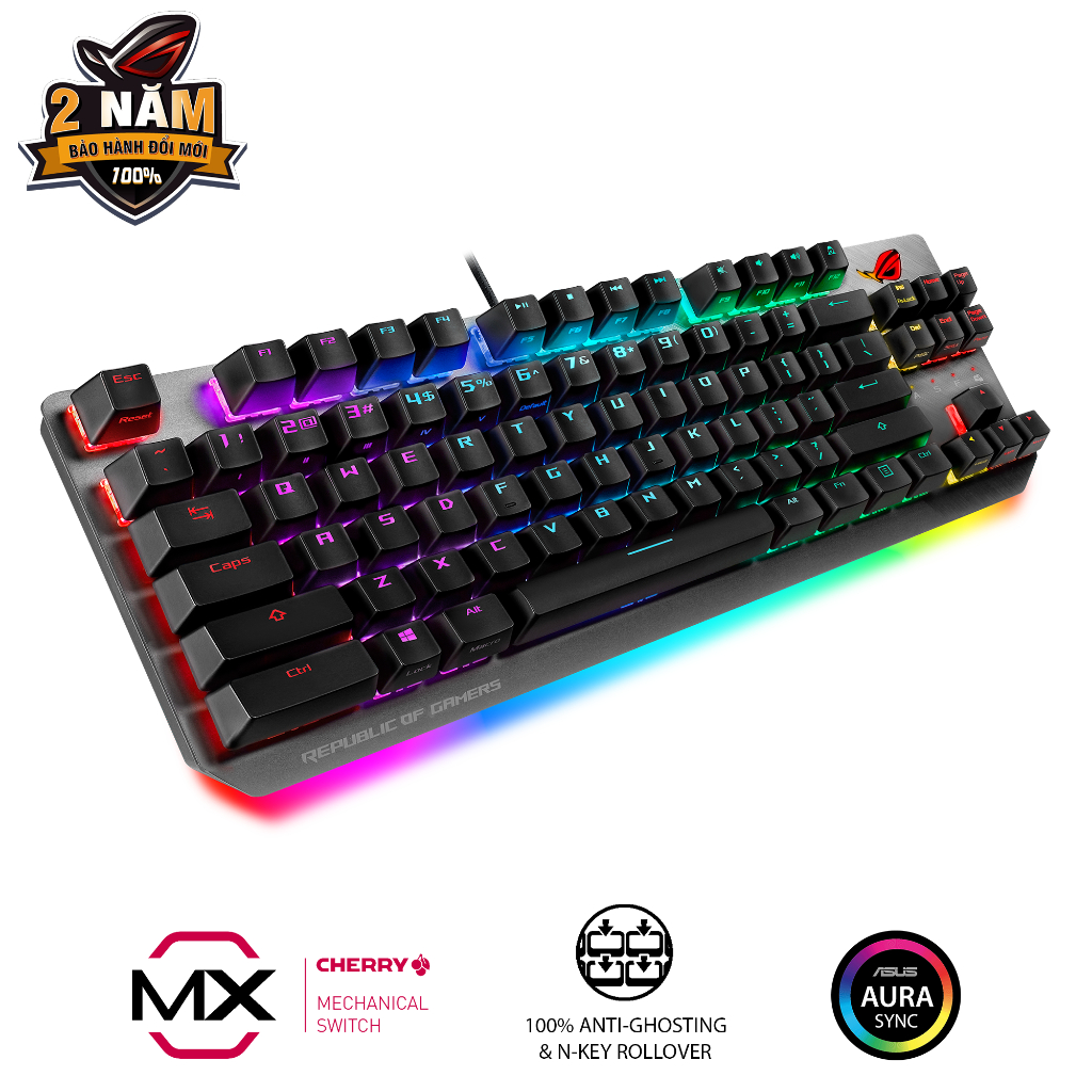 Bàn phím quang cơ gaming ASUS ROG STRIX SCOPE bản TKL, Cherry MX Switch RED/ BLUE, đệm tay công thái học