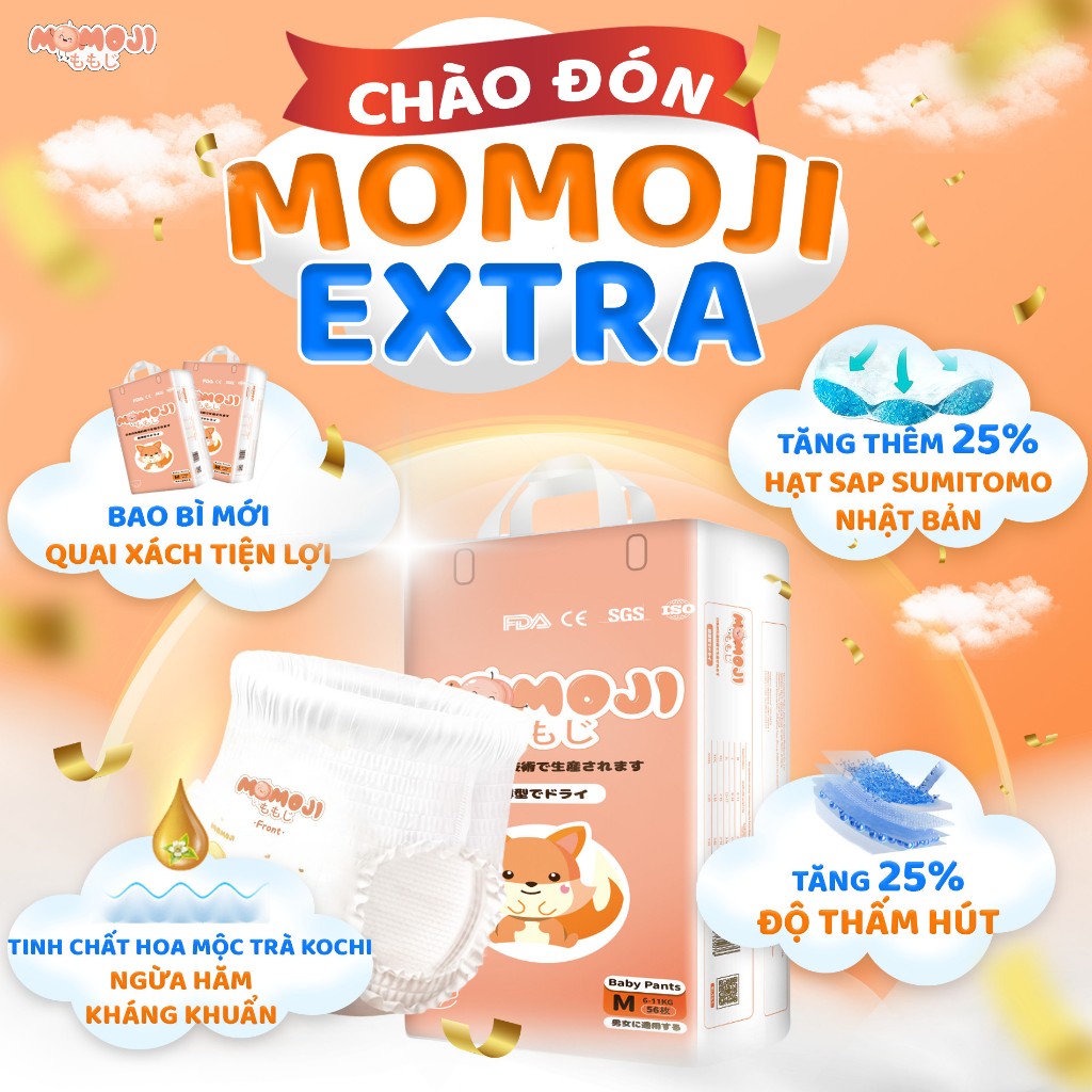 [Quà tặng hấp dẫn] Combo 8 Bịch Tã Bỉm Momoji Siêu thấm hút NB64/S60/M56/L54/XL50/XXL48