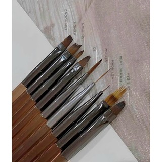Bộ cọ vẽ móng nail sét cọ 9 cây màu nâu trang trí móng nail chuyên dụng đủ kích thước đầu cọ phụ kiện nail hachinail
