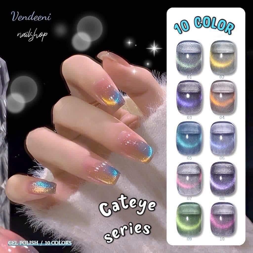 Set sơn mắt mèo kim cương 10 màu hiệu ứng cực quang set sơn mắt mèo kim cương chuyên dụng cho dân là