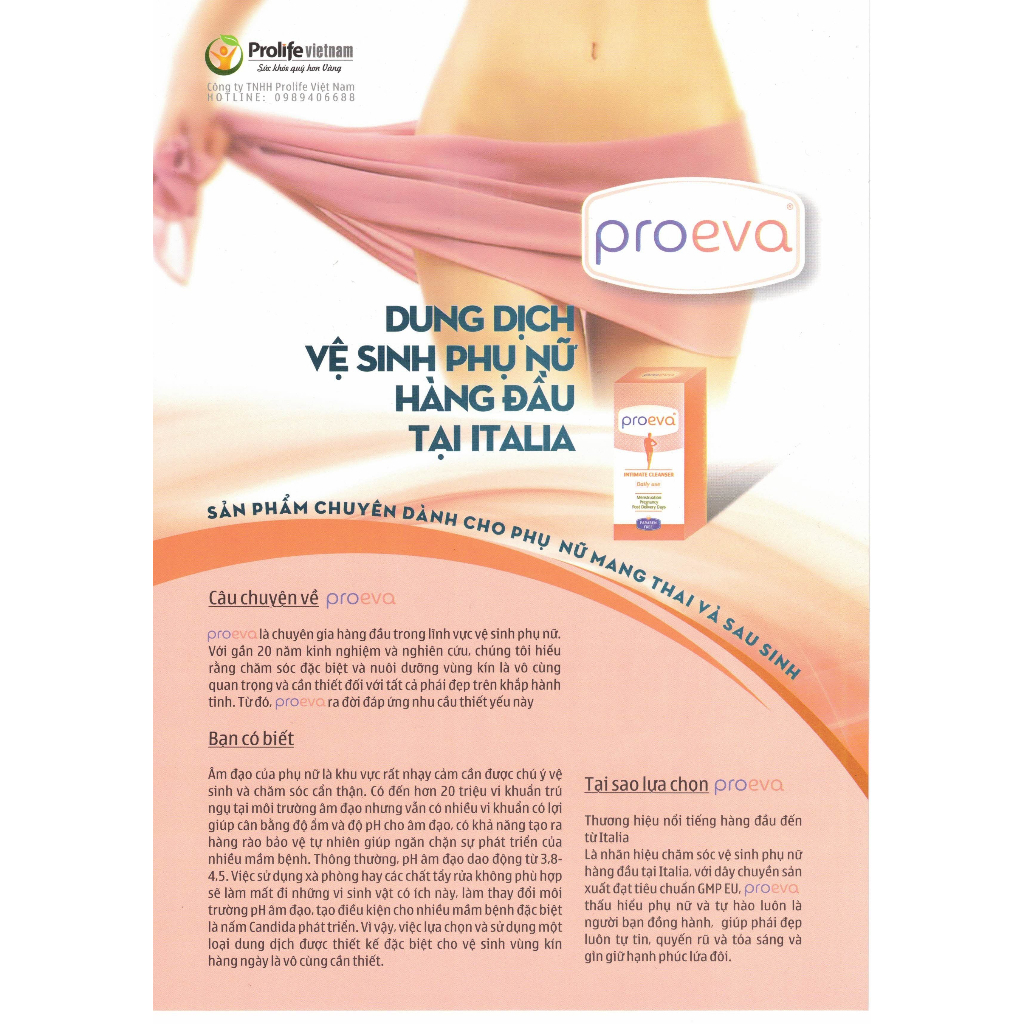 Dung dịch vệ sinh phụ nữ Proeva nhập khẩu Italia - PRO EVA INTIMATE CLEANSER dùng được cho phụ nữ mang thai và sau sinh