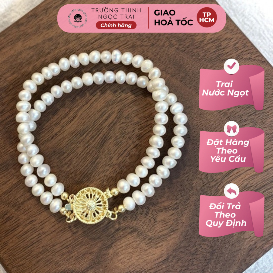 Vòng Tay Đôi Ngọc Trai 5Ly Khóa Bạc S925 Thanh Lịch, Sang Trọng - Ngọc Trai Trường Thịnh