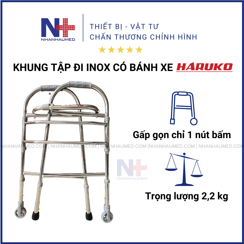 Khung Tập Đi Cho Người Già, Khung Tập Đi Inox Có Bánh Xe Dành Cho Người Già Người Khuyết Tật Tai Biến