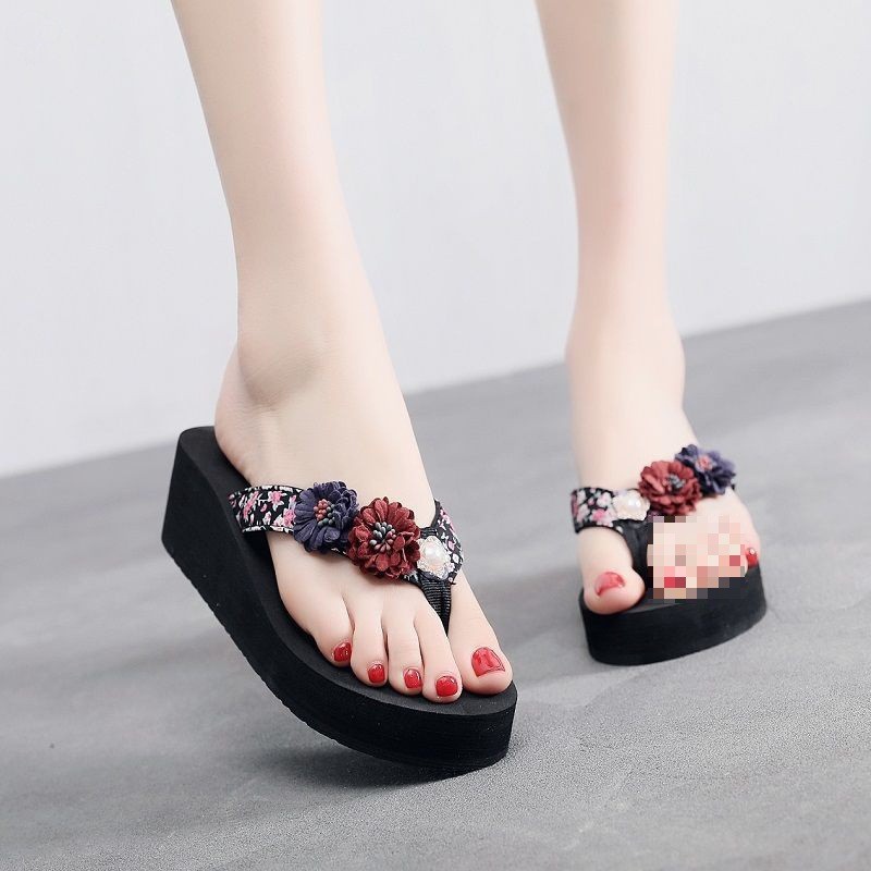 Dép kẹp xốp quai bông nhí cao 7f