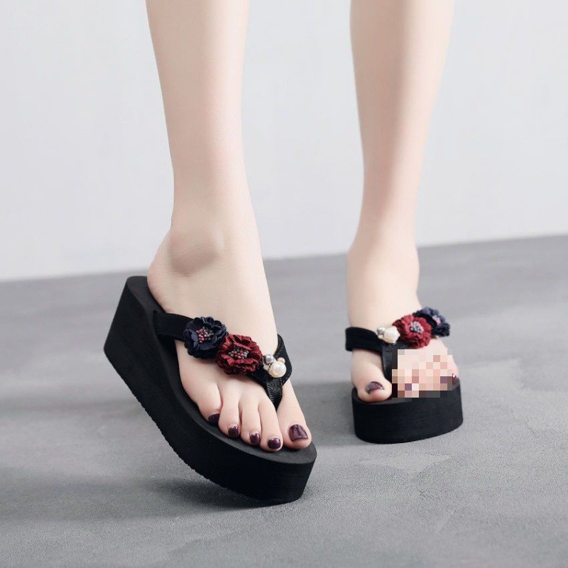 Dép kẹp xốp quai bông nhí cao 7f