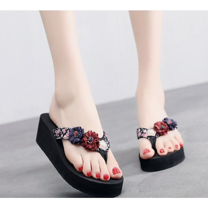 Dép kẹp xốp quai bông nhí cao 7f