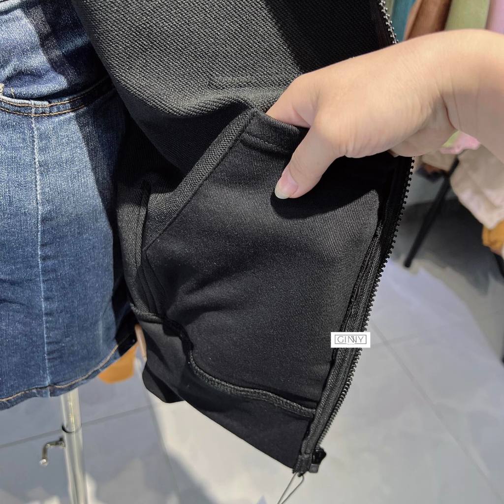 Áo khoác Hoodie Zip thun CC Alina TL-09 Trendy | Chống Nắng, Có Túi Trong, Nón Rộng Form Rộng chuẩn Ulza | GinHouse Shop