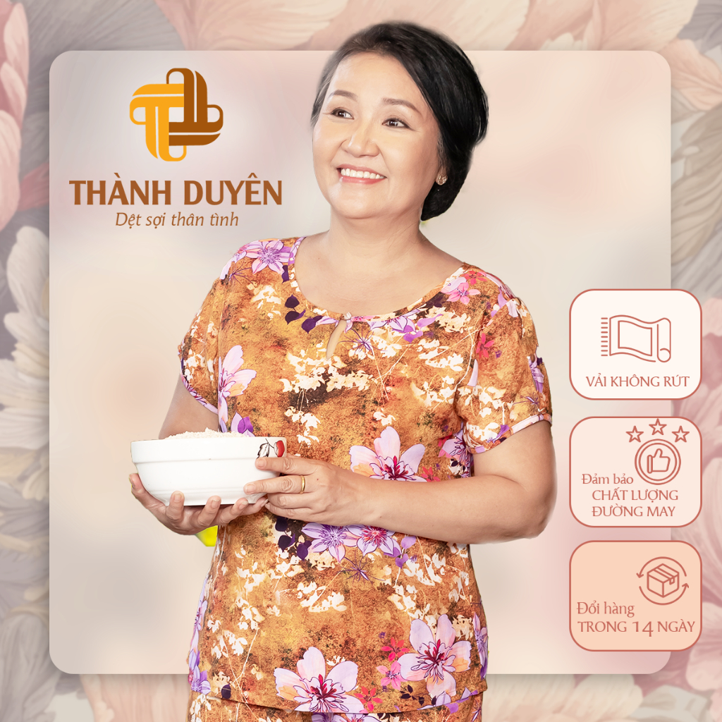 Đồ bộ Tole nữ trung niên (Big size) mặc nhà Thành Duyên ống rộng, thoáng mát, không rút - 1528TCR - 0523